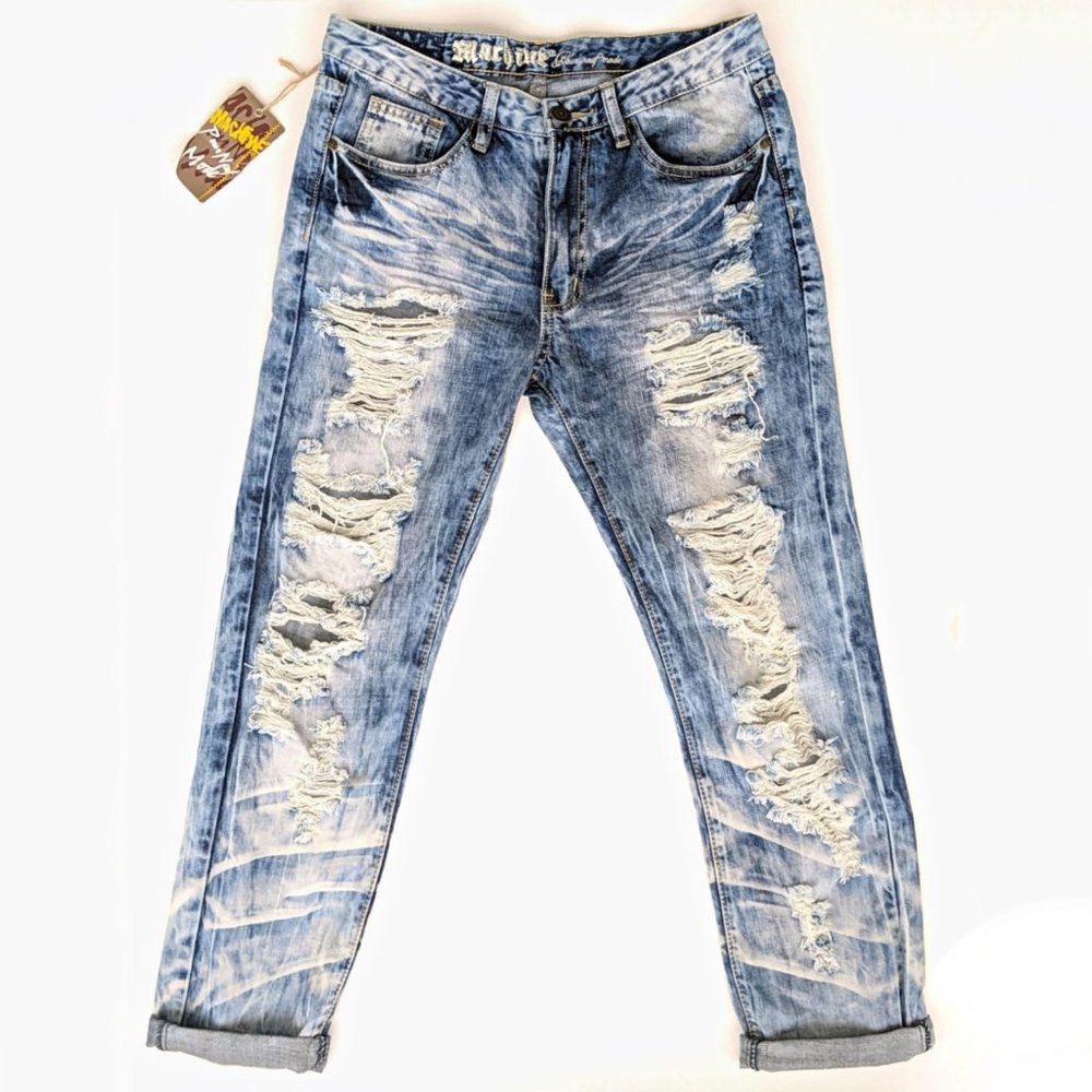 NWT Machine Destroyed Acid Wash Mid-rise Boyfriend